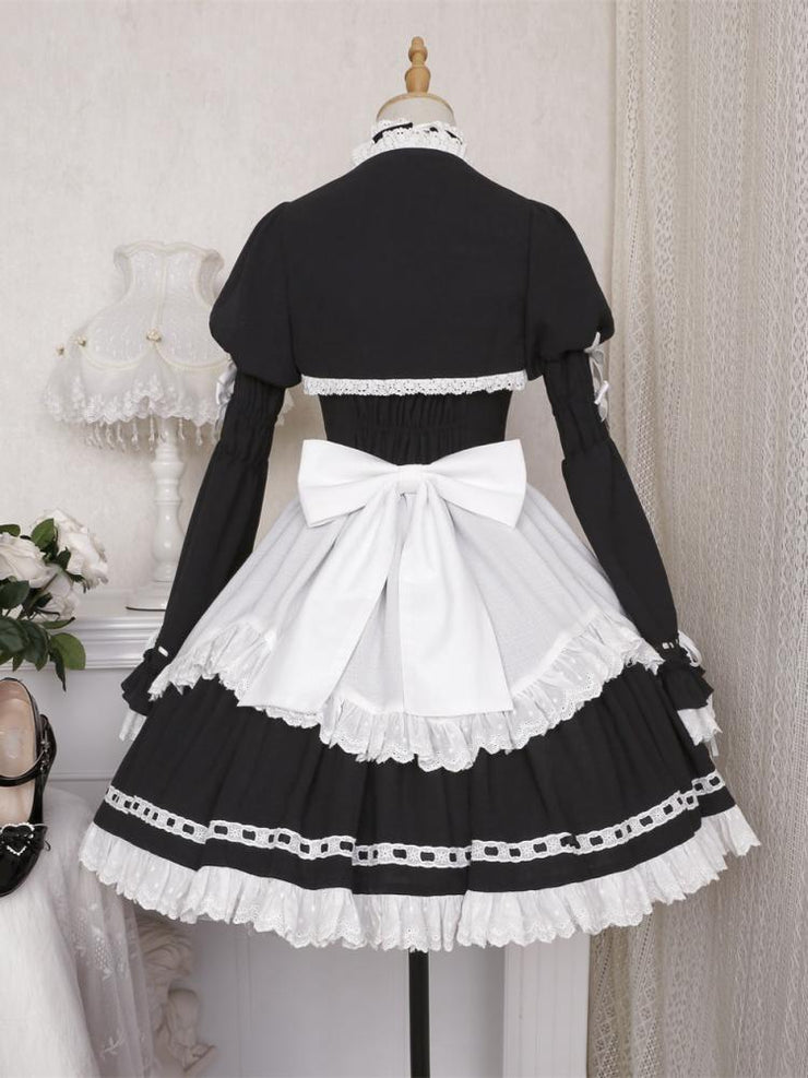 Maid Coffee Bowknot Details Halter Neck Jumper Skirt+Bolero Set