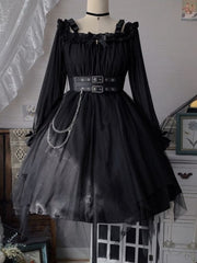 Black Gothic Lolita Dress with Separate Corset Belt