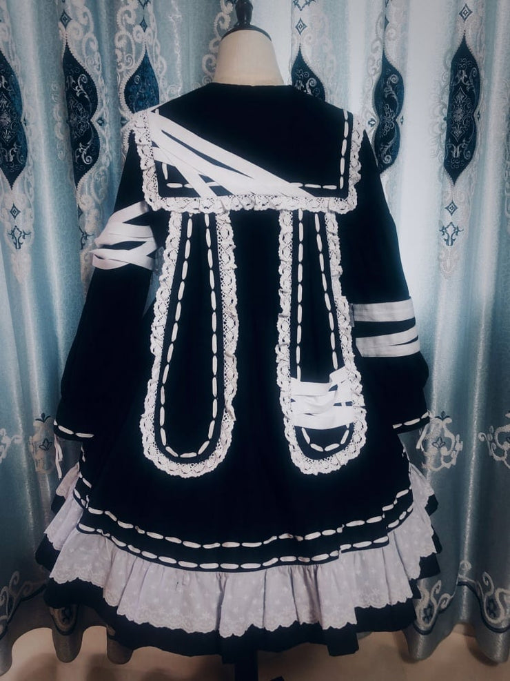 Clearance - Bust for 94cm Bandage Doll Bunny Ears Sailor Collar Gothic One Piece Halloween Dress