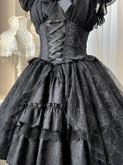Black Ruffle Skirt with Overlay Gothic Jumper Skirt