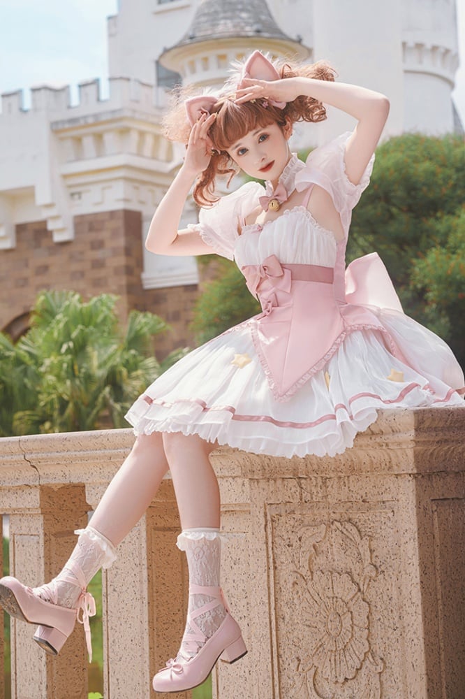 Magic Star Cardcaptor Sakura Bow Bell Banded Collar Puff Sleeves Top