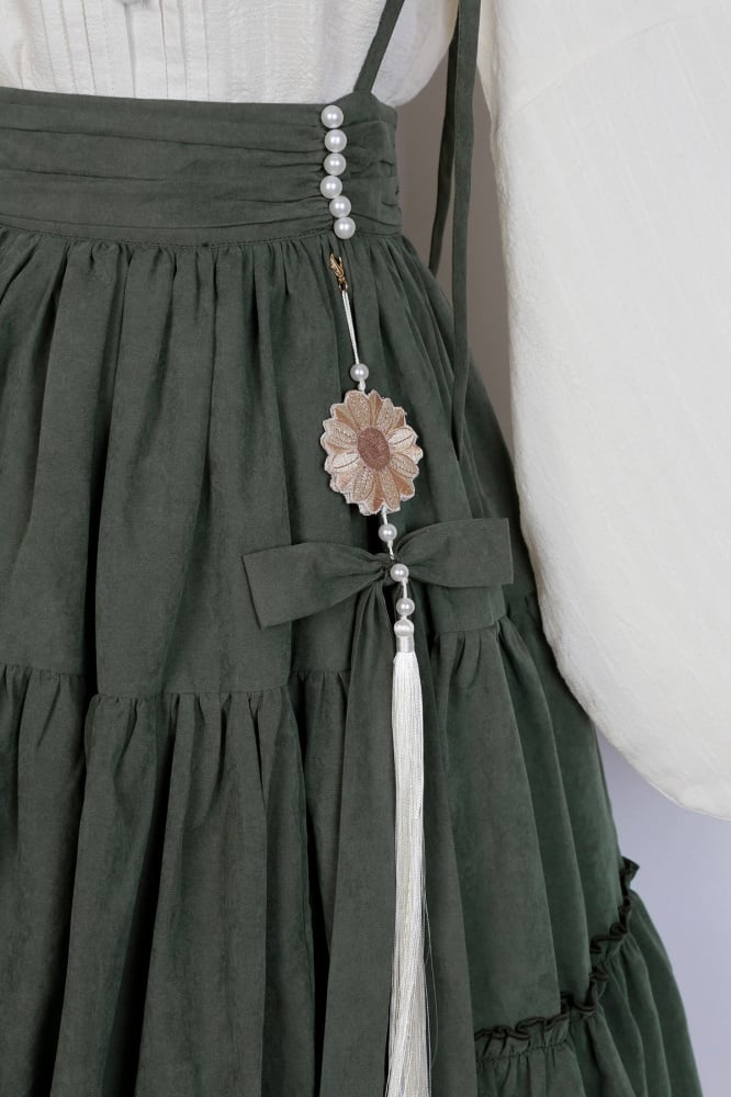 Sunflowers Appointment Color Green Lolita Overall Skirt