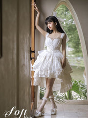 White Tiered Skirt Princess Corset Waist Lolita Jumper Skirt Full Set