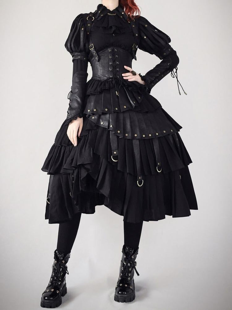 Plus Size Friendly-Black Gothic Shirt Juliette Sleeves Steampunk Top