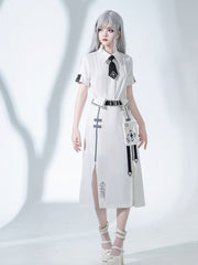 Foldover Waist Cyberpunk Skirt with Strappy Waist Bag