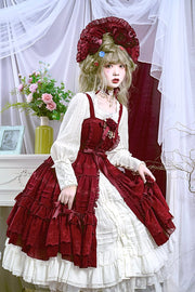 Rozen Maiden Front Buttons Closure Shirring Back Plus Size Friendly Black / Wine Red / Green / Pink Classic Jumper Skirt
