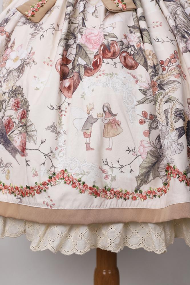 Thumbelina Floral Print Embroidery Bowknot Overall Skirt