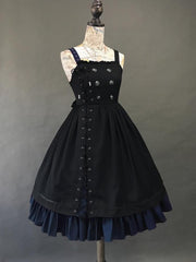 Black & Blue Asymmetrical Lace-up Front Jumper Skirt