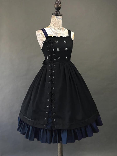 Black & Blue Asymmetrical Lace-up Front Jumper Skirt