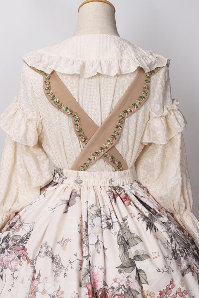 Thumbelina Floral Print Embroidery Bowknot Overall Skirt