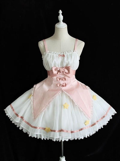 Magic Star Cardcaptor Sakura Sweet Bowknot Details Tiered Ruffles Dress