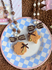 Chocolate / Biscuit Pendant Bowknots Necklace