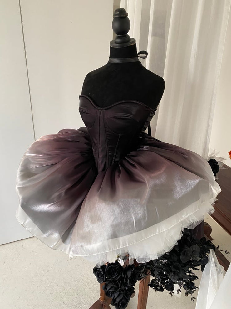 Black Ombre Strapless Balletcore Corset Dress