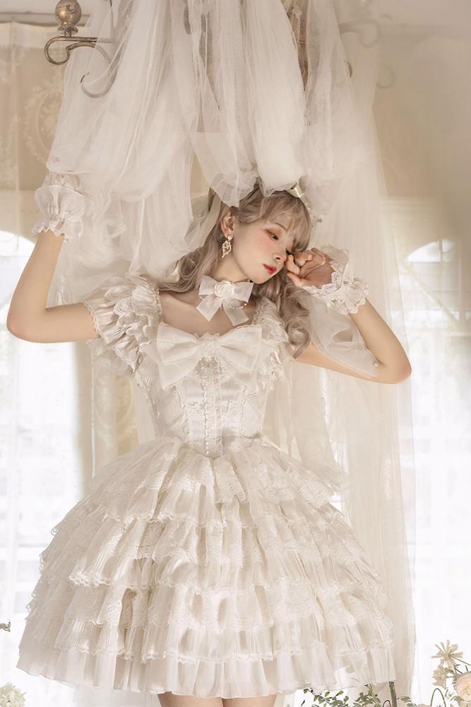 White Tiered Ruffles Skirt One Piece Hanayome Dress