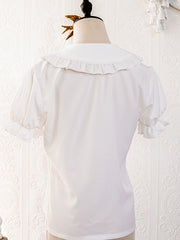 White Peter Pan Collar Short Puff Sleeves Blouse