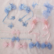 Miss Fulla Pink/Blue Handmade Butterfly Bowknot Floral Design KC/Hairclip/Necklace