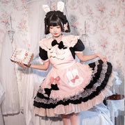 In Stock Bowknot Details Polka-dot Ruffle Hem Short Sleeves Lolita OP