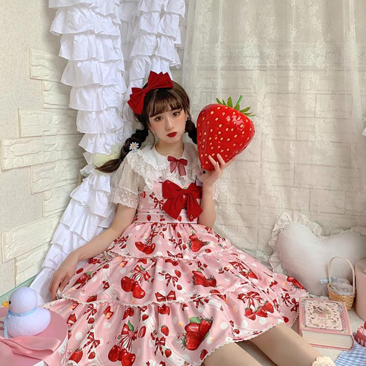 Cherry Berry Big Bow High Waist Lolita JSK