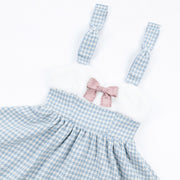 White and Blue Houndstooth Plaid and Plush Winter Lolita Dress