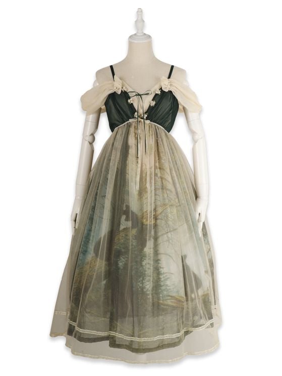 Deep V-neck Empire Waist Forest Fairy Dress