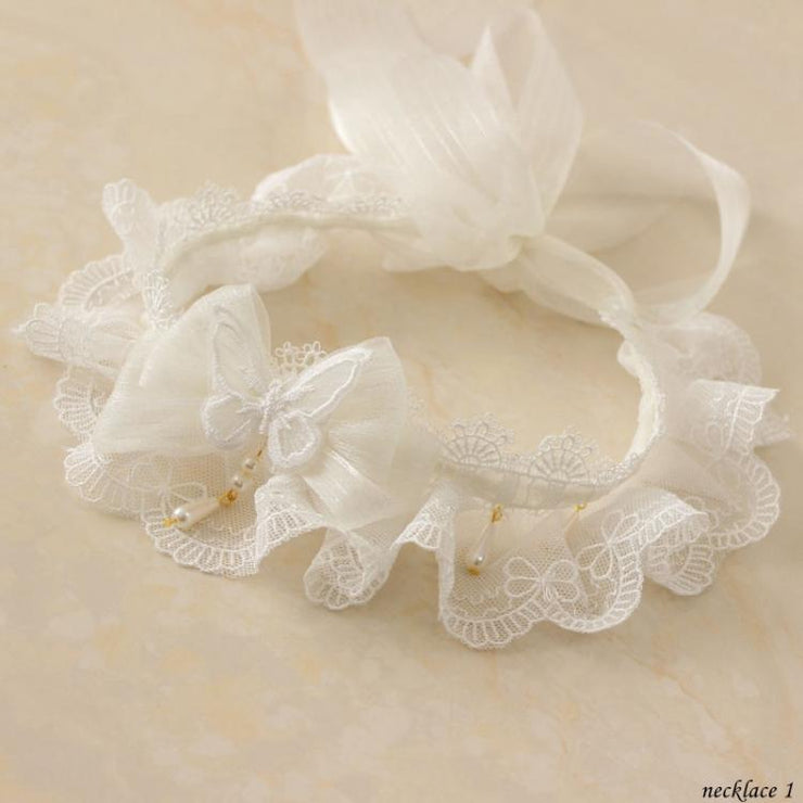 Miss Fulla Milk White Lace Butterfly Necklace/Hairclip/Hairband/KC/Train/Gloves